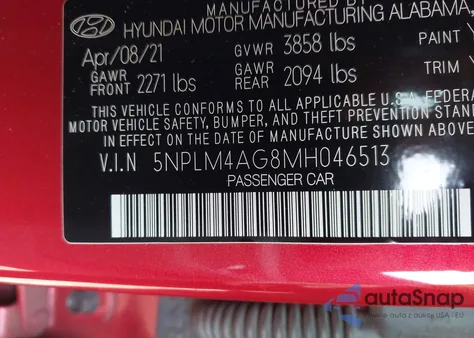 2021 Hyundai Elantra Sel z USA, uszkodzony, nr VIN 5NPLM4AG8MH046513